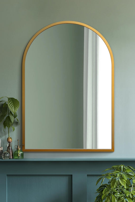 The Aurelia - Elegant Gold Arched Wall Mirror 39" X 27" (100CM X 70CM) for Indoor and Outdoor Use!-1