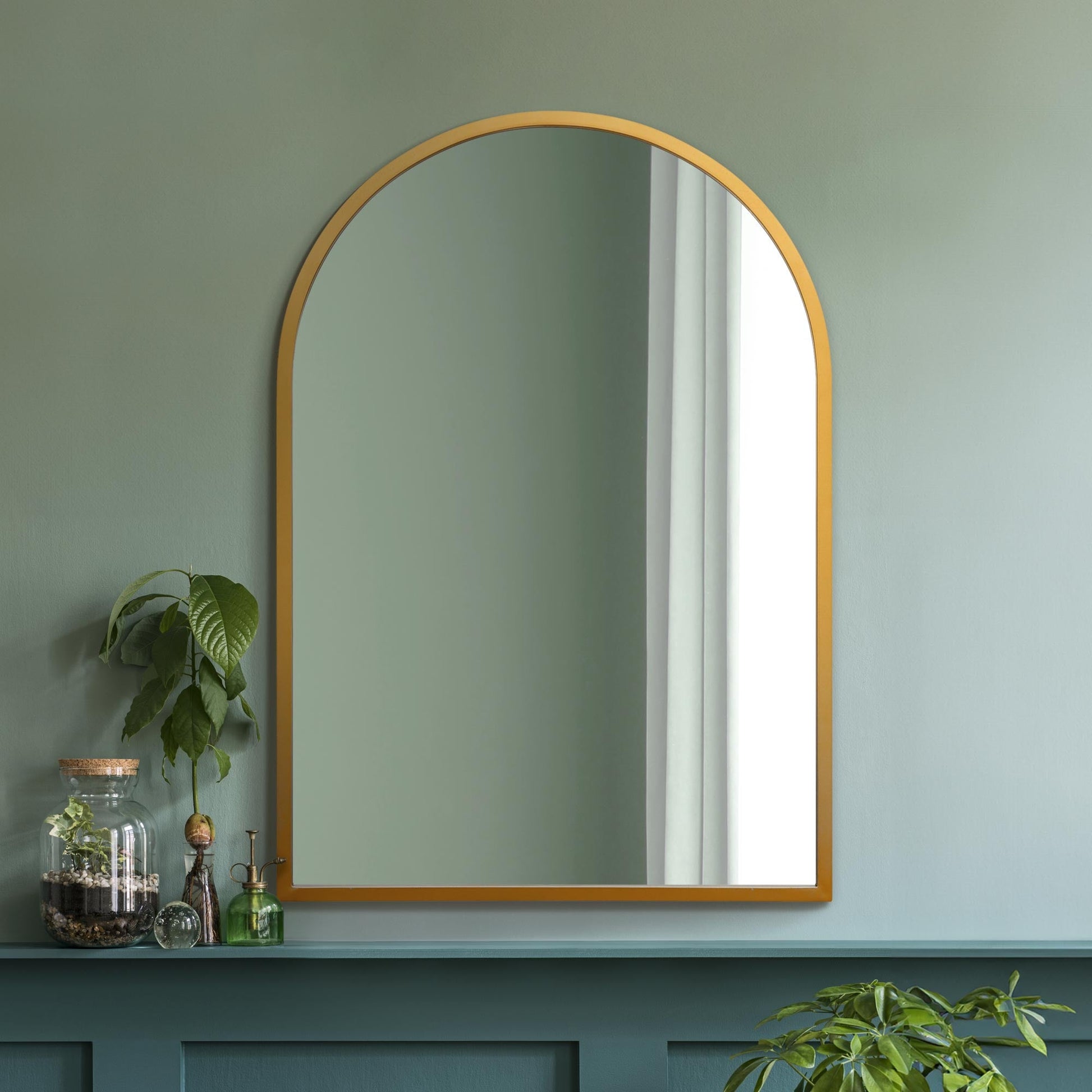 The Aurelia - Elegant Gold Arched Wall Mirror 39" X 27" (100CM X 70CM) for Indoor and Outdoor Use!-2