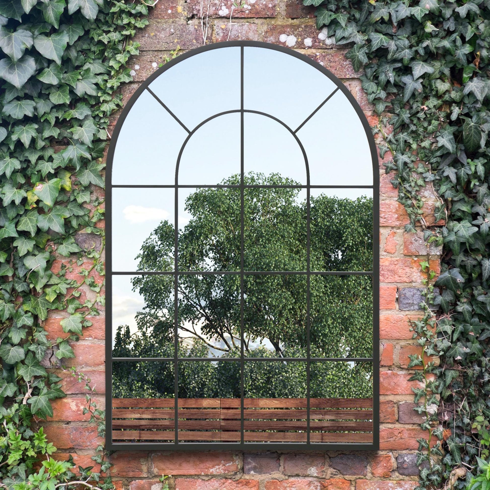 The Arcus - 47"x31" Black Framed Arched Garden Mirror for Indoor and Outdoor Use (120x80CM)-5