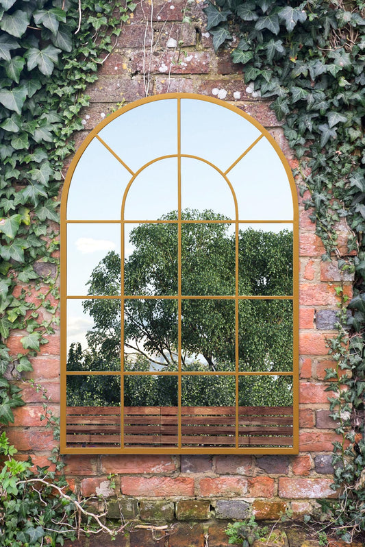 The Arcus - Elegant Arched Garden Mirror with Gold Frame, 47"x31" (120x80CM) for Indoor and Outdoor Use!-1