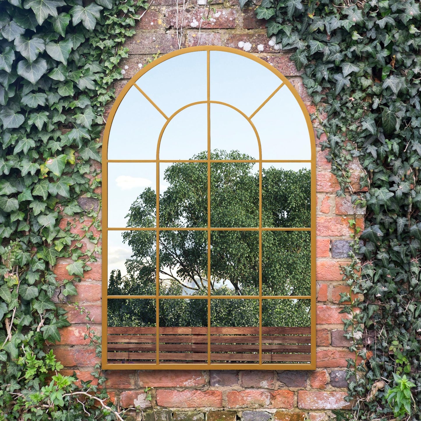 The Arcus - Elegant Arched Garden Mirror with Gold Frame, 47"x31" (120x80CM) for Indoor and Outdoor Use!-5