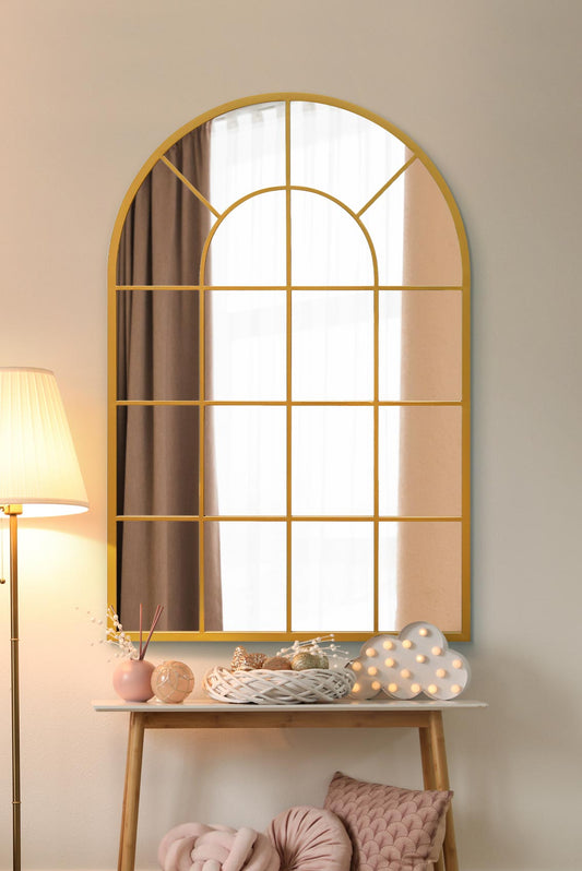 The Arched Elegance - Gold Framed Leaning/Wall Mirror 47" x 31" (120x80CM) Perfect for Indoor and Outdoor Use!-1