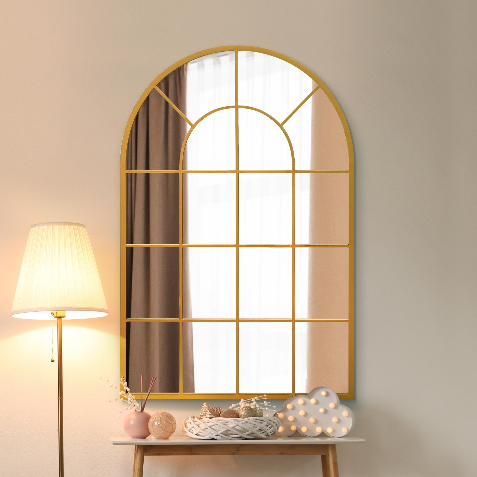 The Arched Elegance - Gold Framed Leaning/Wall Mirror 47" x 31" (120x80CM) Perfect for Indoor and Outdoor Use!-3