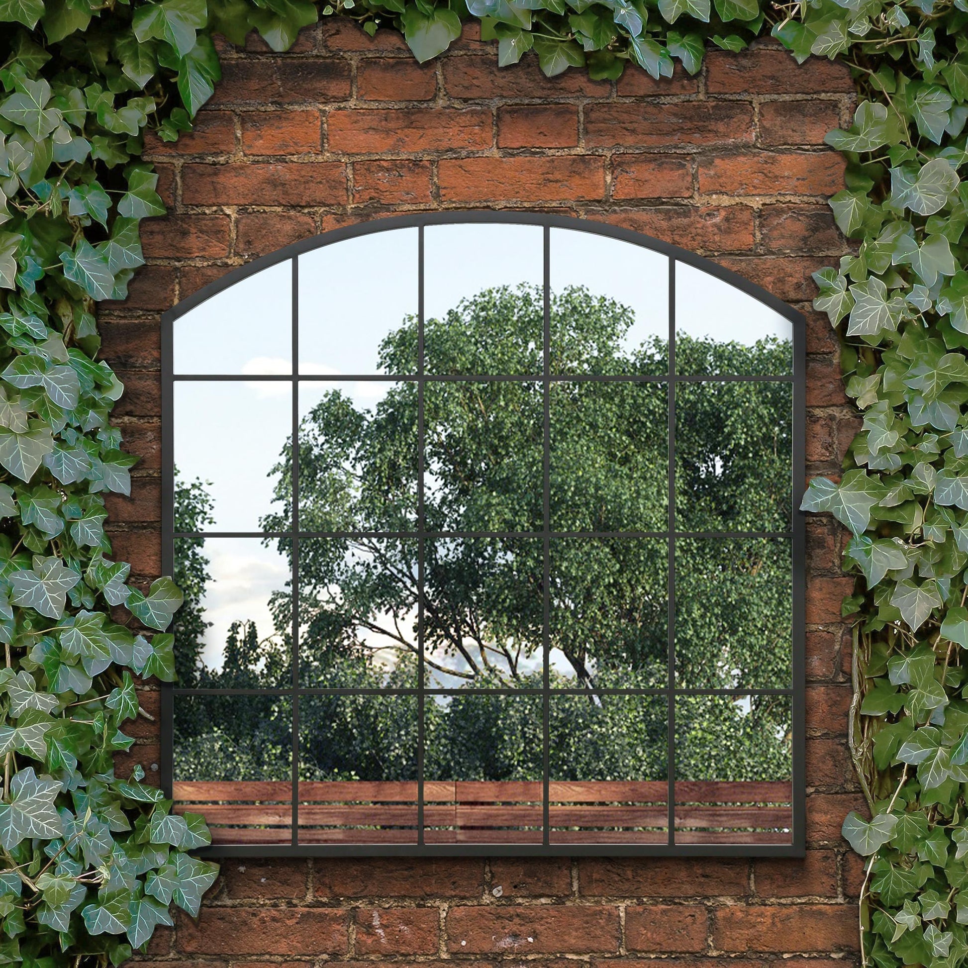 Arched Garden Mirror - Black Frame 39"x39" (100x100CM) for Indoor and Outdoor Use!-5