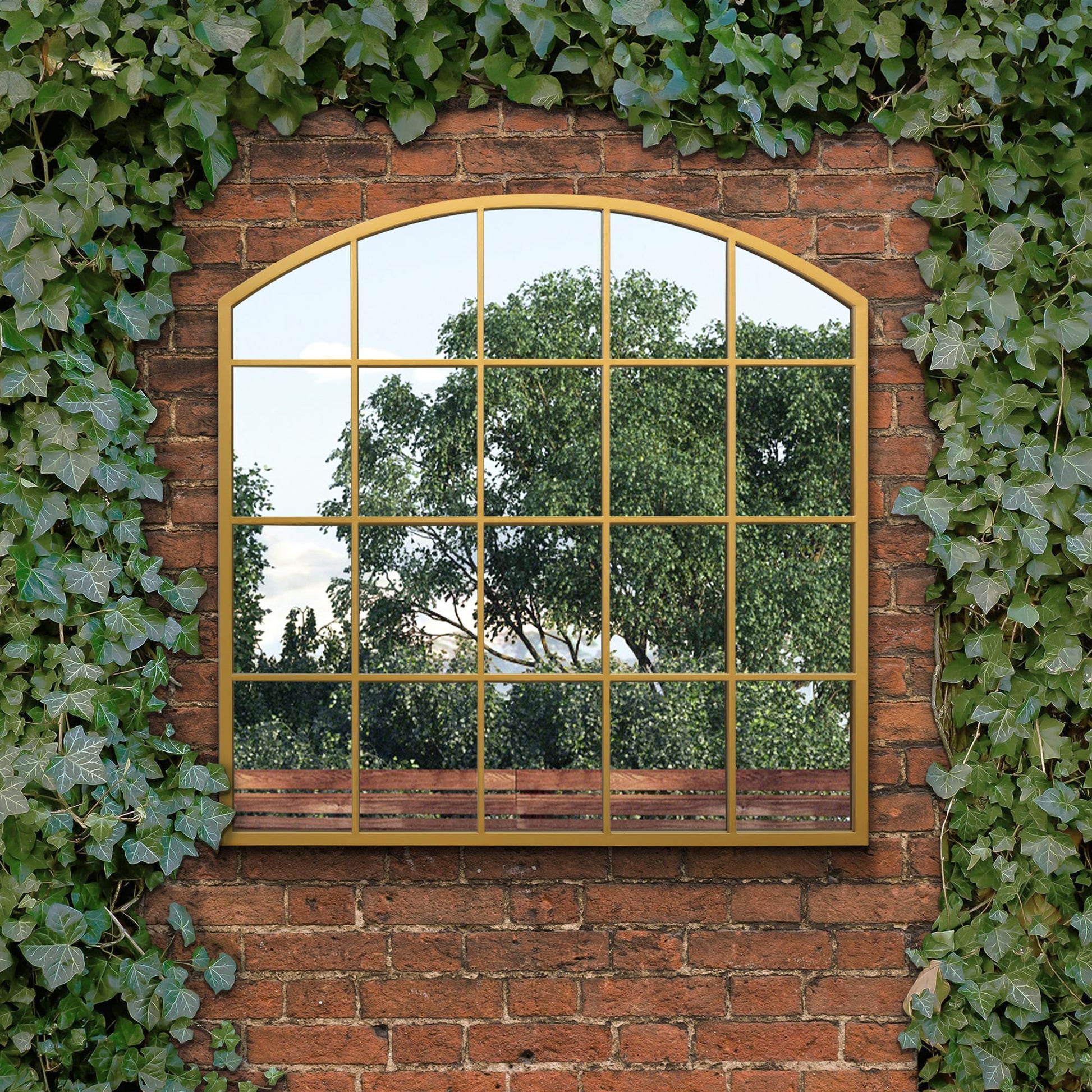 The Arcus - 39"x39" (100x100CM) Gold Framed Arched Garden Mirror for Indoor and Outdoor Use!-5