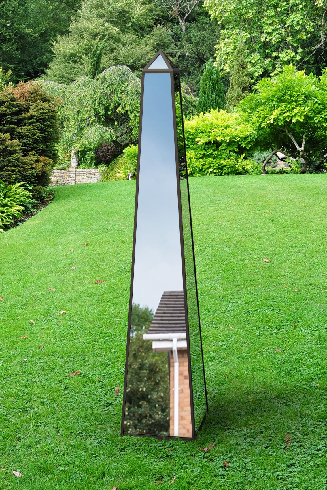 Elegant Black Metal Framed Mirrored Garden Obelisk - 59" X 12" X 12" (150CM X 30CM X 30CM)-1