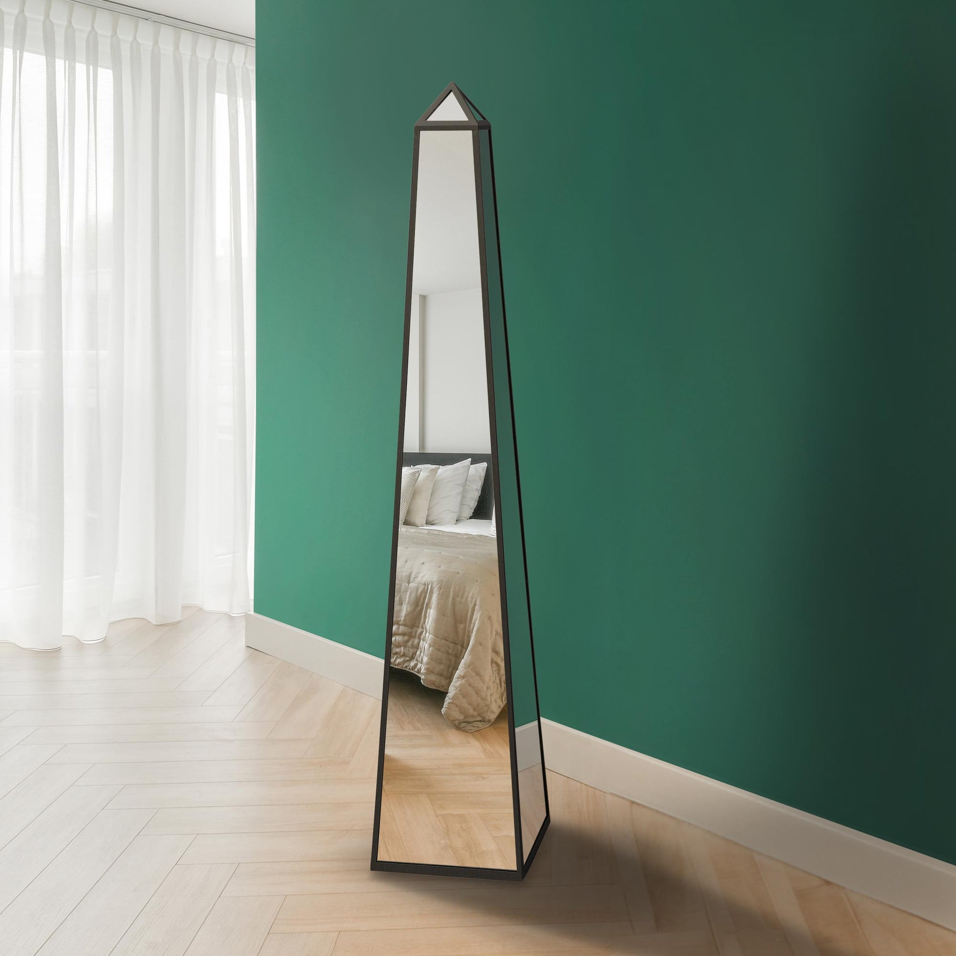 Sleek Black Metal Framed Mirror Obelisk Decor - 59" X 12" X 12" (150CM X 30CM X 30CM)-2