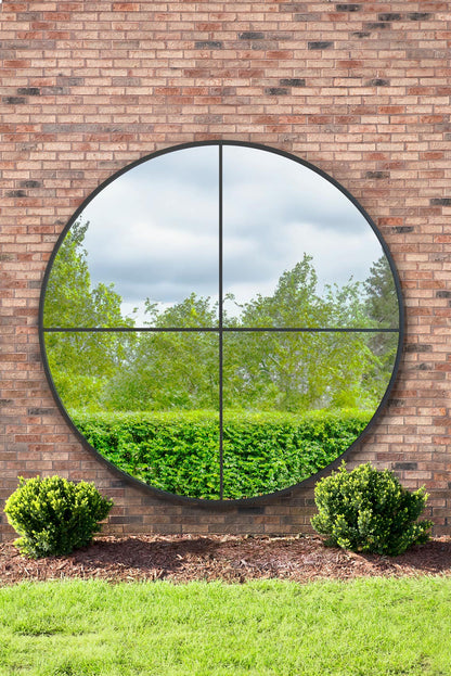 Genestra - Oversized Round Black Metal Garden Wall Mirror 79"x 79" (200x200cm)-1