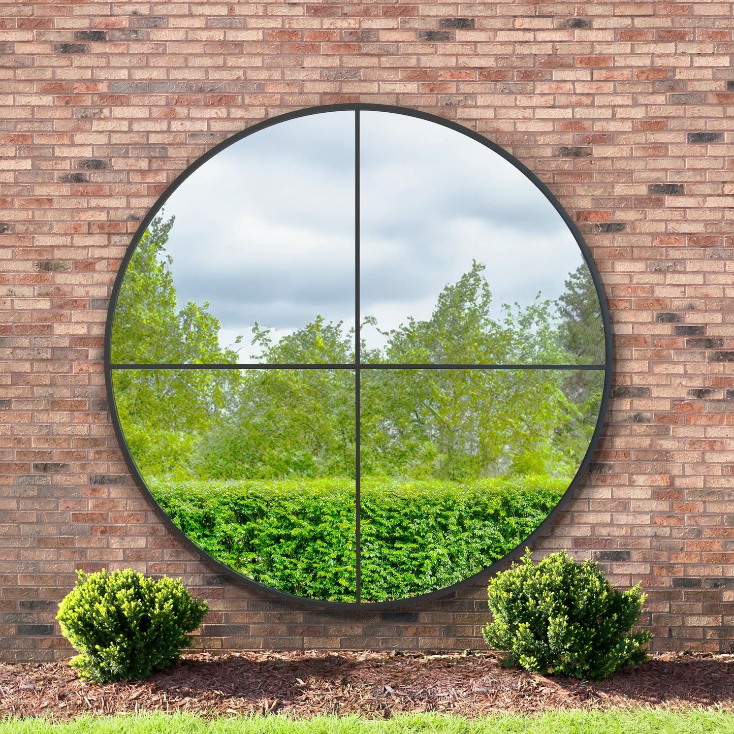 Genestra - Oversized Round Black Metal Garden Wall Mirror 79"x 79" (200x200cm)-8