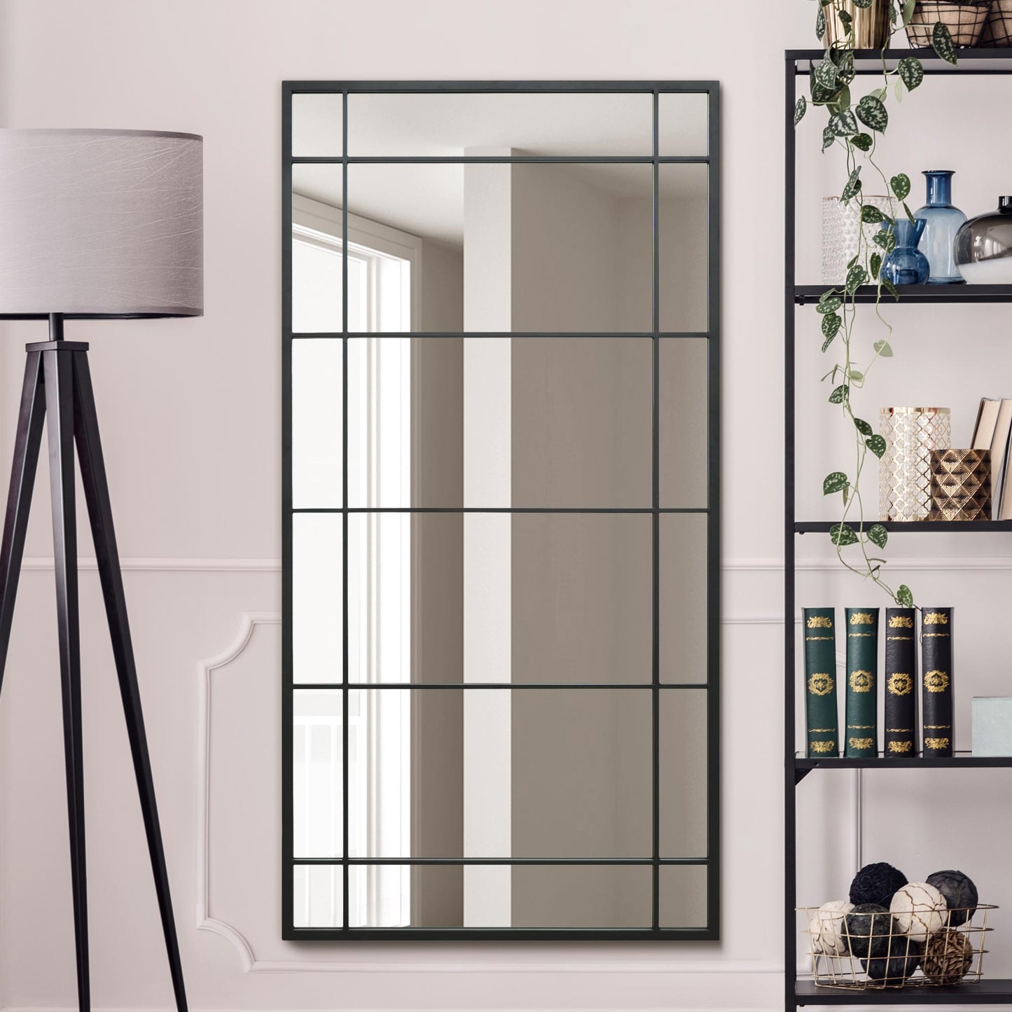 The Reflector - Sleek Black Metal Framed Leaning or Wall Mirror 63" X 31" (160CM X 80CM)-2