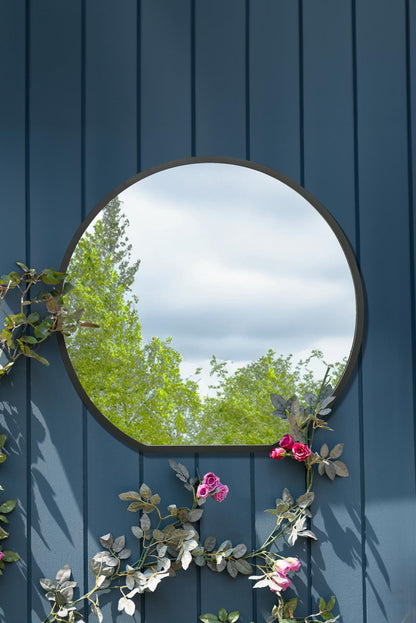 The Round Reflection - Elegant Black Framed Circular Wall Mirror for Garden or Mantle - 33" X 31" (84CM X 80CM)-1