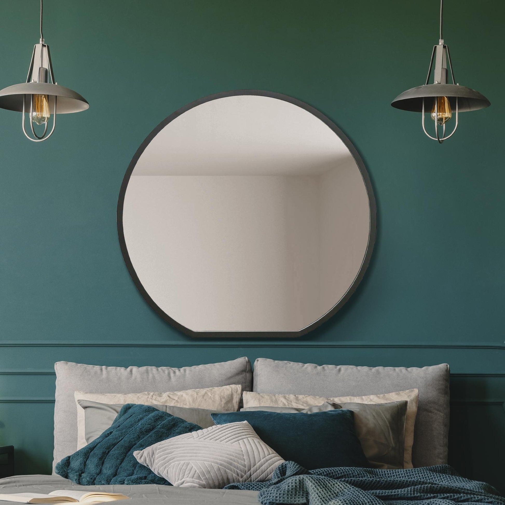 The Round Reflection - Sleek Black Framed Circular Wall Mirror - Ideal for Mantle Decor! 33" X 31" (84CM X 80CM)-2