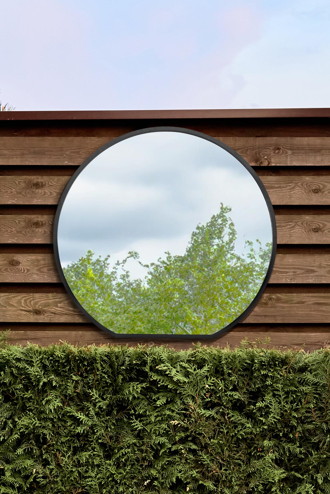 The Reflector - Elegant Black Framed Round Garden Wall Mirror - Ideal for Any Space! 41" X 39" (105CM X 100CM)-1