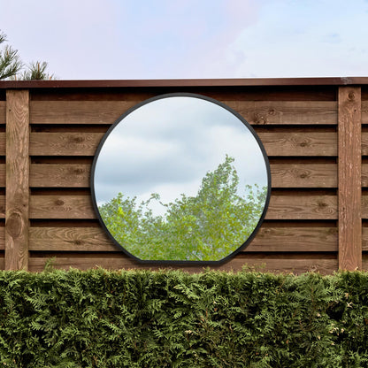 The Reflector - Elegant Black Framed Round Garden Wall Mirror - Ideal for Any Space! 41" X 39" (105CM X 100CM)-12