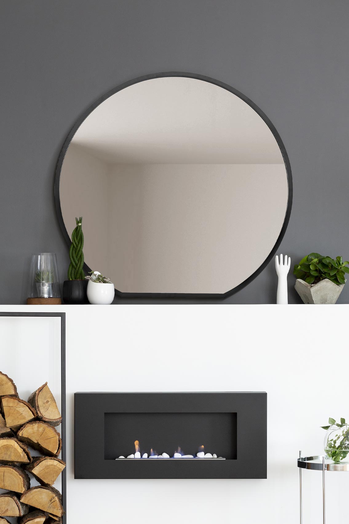 The Round Reflection - Sleek Black Framed Flat Bottom Mirror for Mantle Display - 41" X 39" (105CM X 100CM)-1