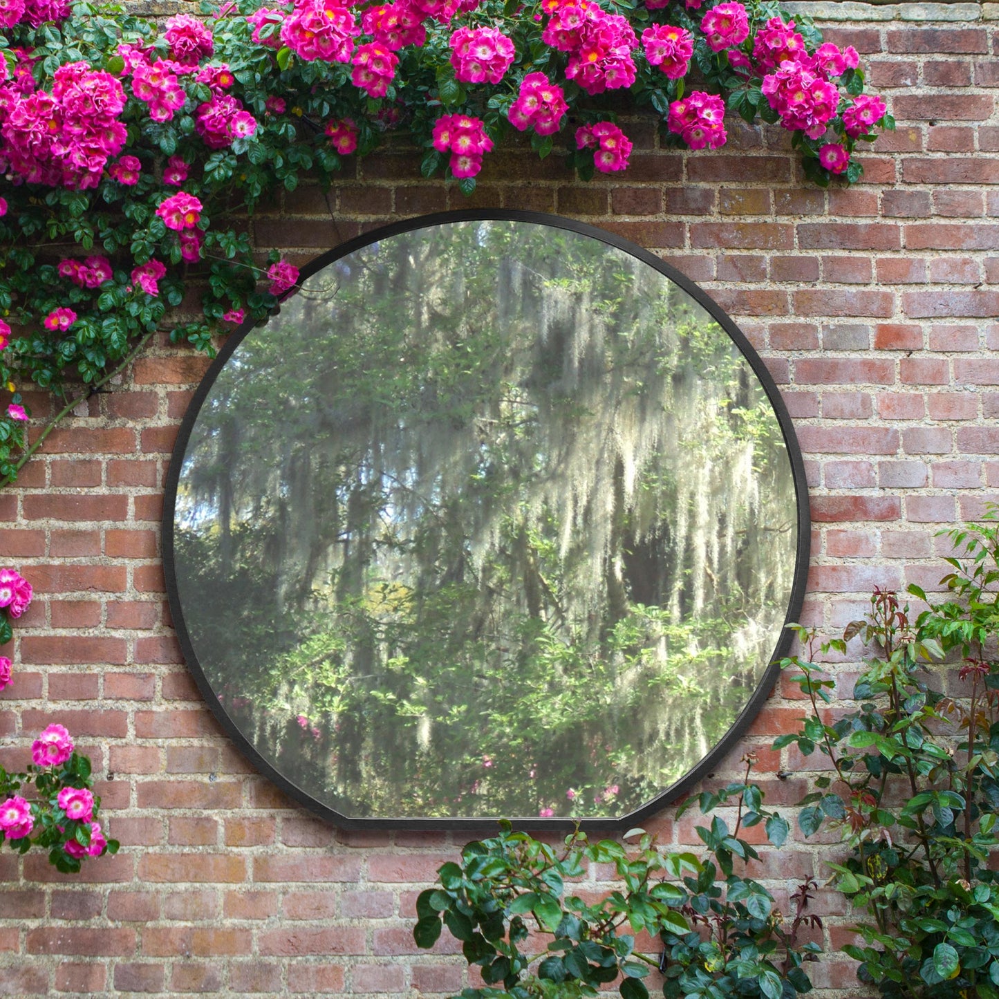 The Round Reflection - Elegant Black Framed 50" X 47" (126CM X 120CM) Circular Garden Wall Mirror for Mantle Decor!-11