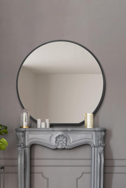 The Round Reflection - Sleek Black Framed Circular Wall Mirror - Ideal for Your Mantle! 50" X 47" (126CM X 120CM)-1