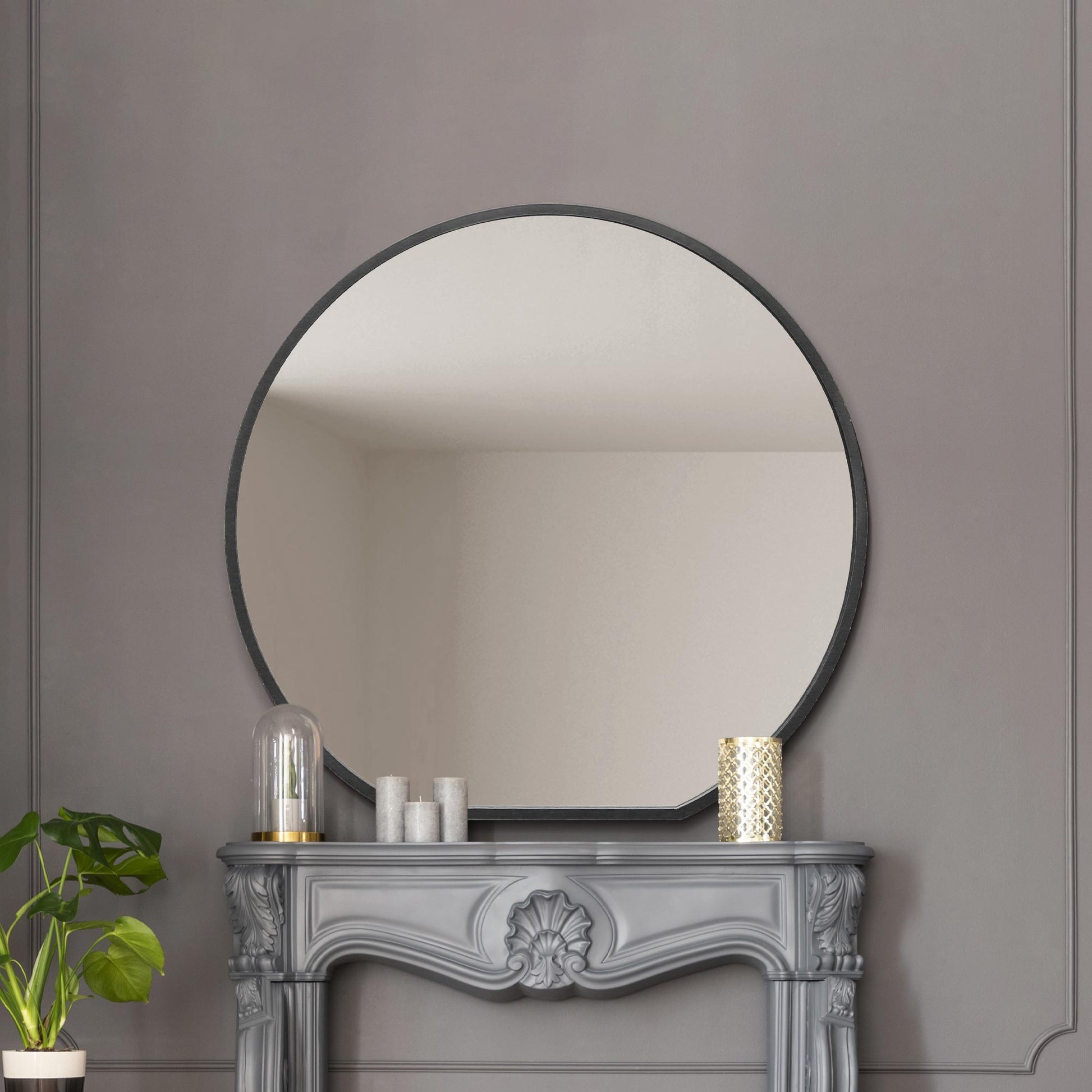 The Round Reflection - Sleek Black Framed Circular Wall Mirror - Ideal for Your Mantle! 50" X 47" (126CM X 120CM)-2