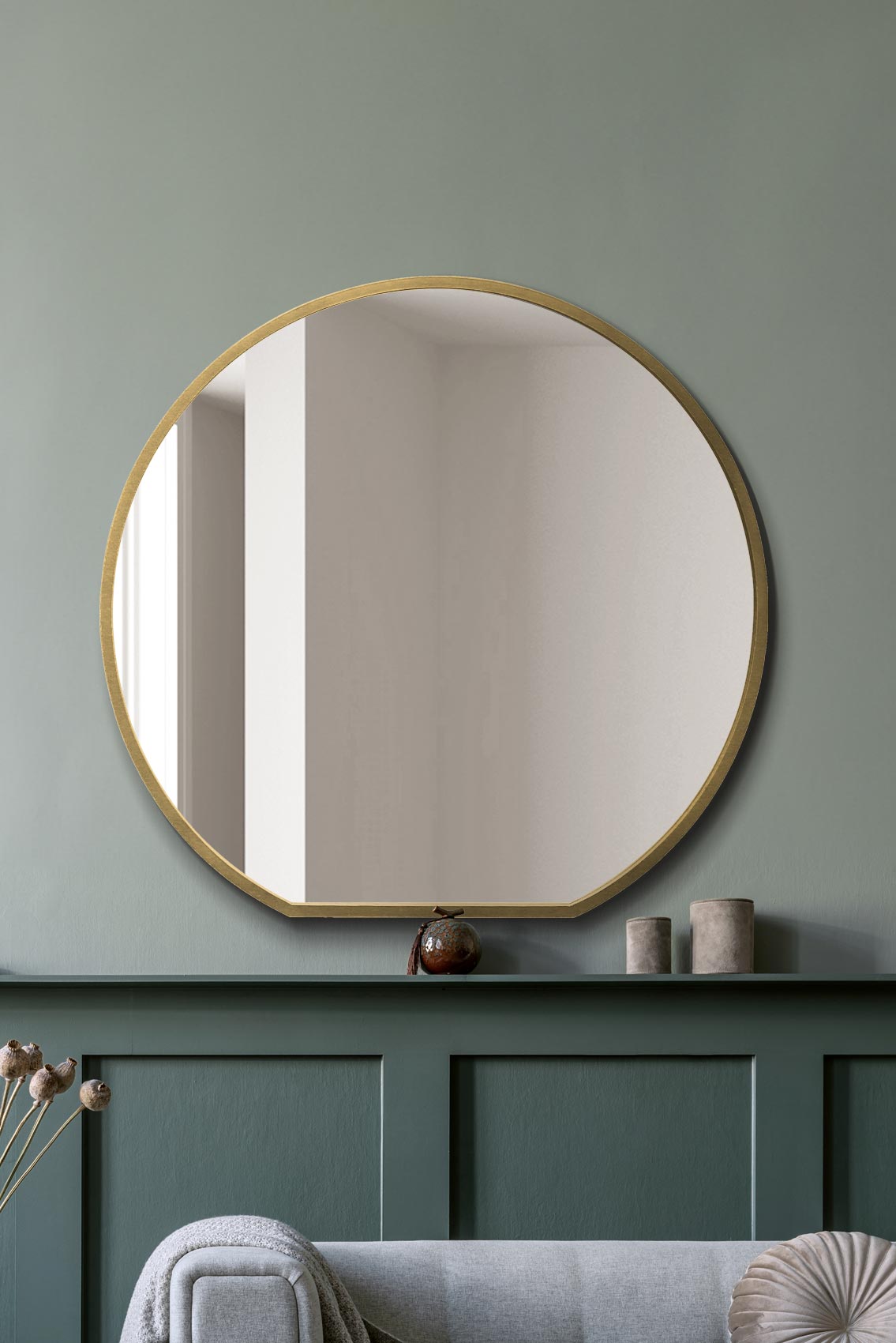 The Aurelia - Elegant Gold Framed Round Wall Mirror - Ideal for Your Mantle! 50" X 47" (126CM X 120CM)-1