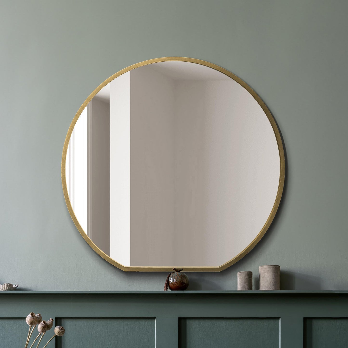 The Aurelia - Elegant Gold Framed Round Wall Mirror - Ideal for Your Mantle! 50" X 47" (126CM X 120CM)-2