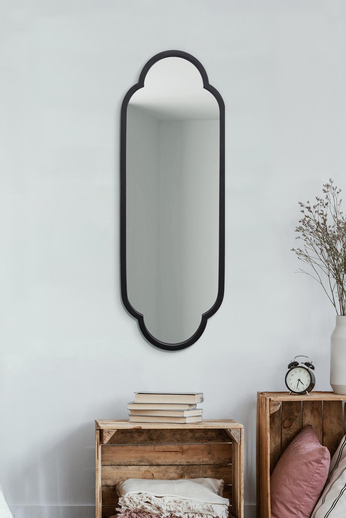 The Duplici - Elegant Black Metal Double Arched Oval Wall Mirror 40" X 14" (102CM X 35.5CM)-1