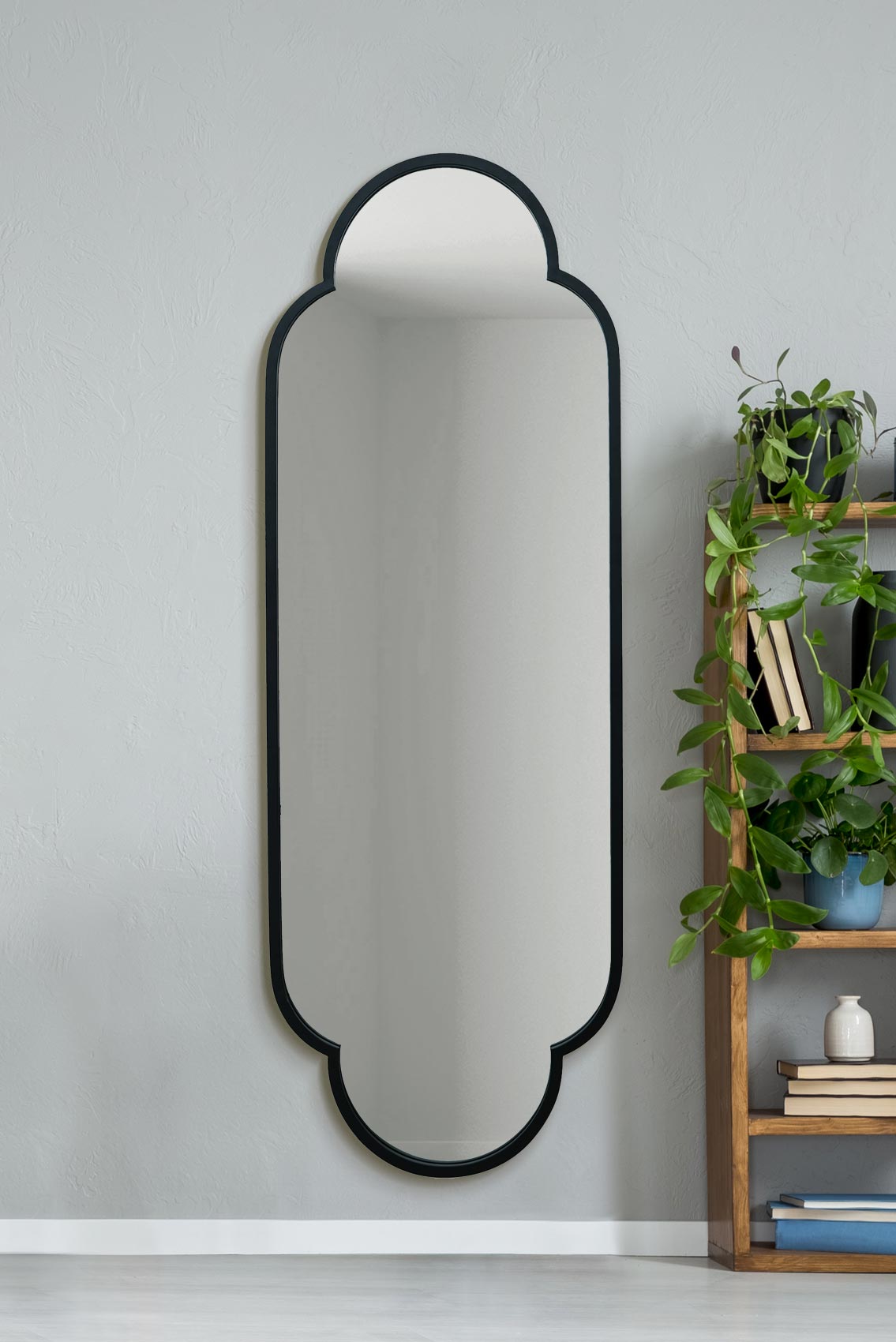 The Duplici - Sleek Black Metal Double Arched Oval Wall Mirror 67" X 23" (170CM X 59CM)-1