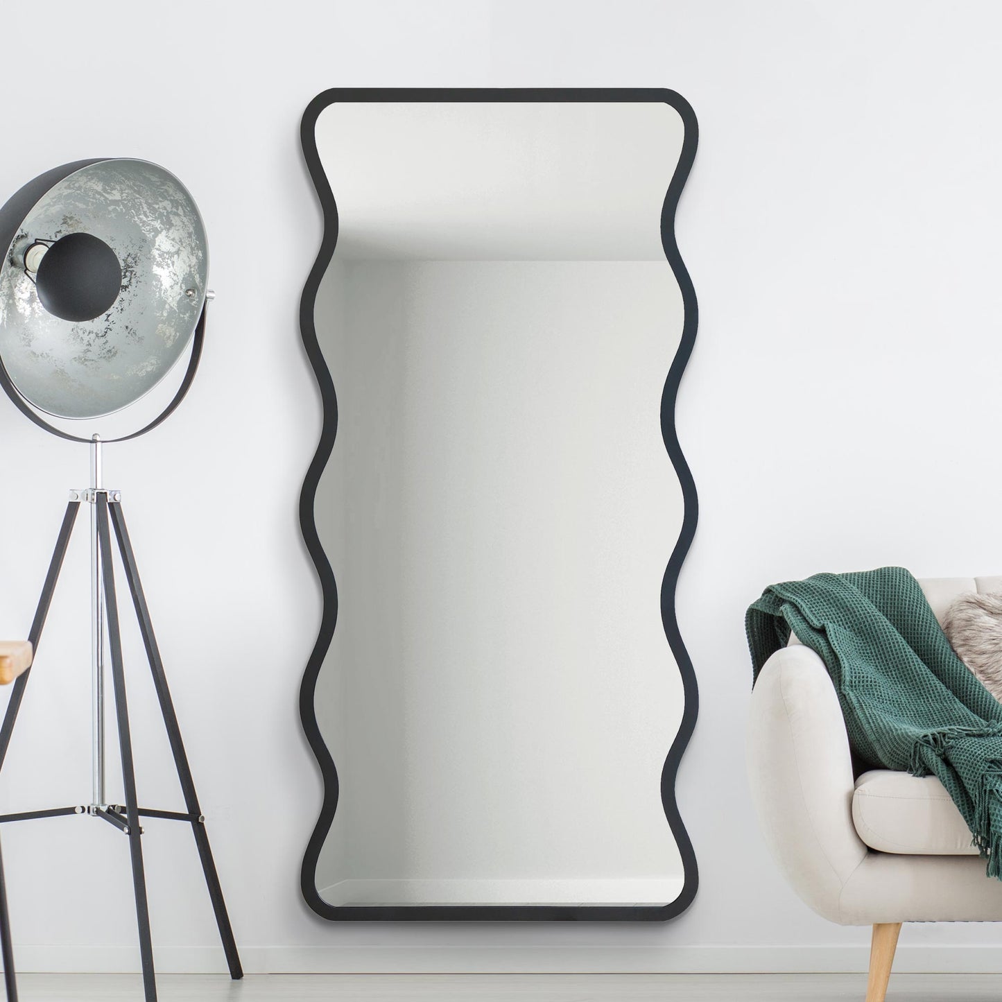 Wavy Elegance - Black Metal Rectangular Wall Mirror, 67" X 31" (170CM X 80CM), Versatile Landscape or Portrait Display-2