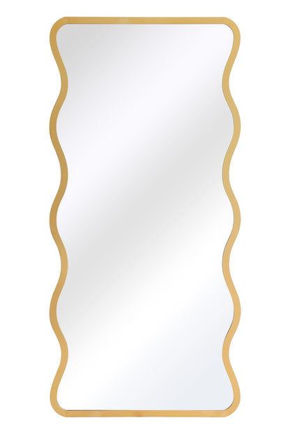 The Wavy Elegance - Gold Metal Rectangular Garden Wall Mirror, 67" X 31" (170CM X 80CM), Versatile Landscape or Portrait Display.-2