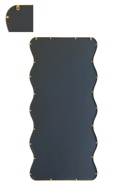 The Wavy Elegance - Gold Metal Rectangular Garden Wall Mirror, 67" X 31" (170CM X 80CM), Versatile Landscape or Portrait Display.-6