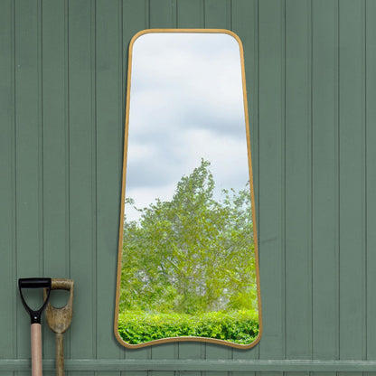 Arched Bottom Gold Metal Framed Isosceles Trapezoid Garden Wall Mirror - 48" X 23" (122CM X 58CM)-9