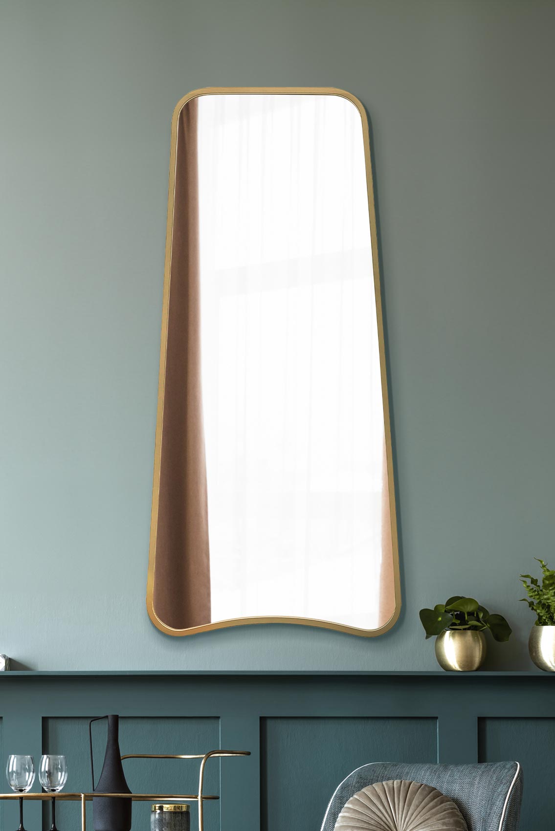 Arched Bottom Gold Framed Isosceles Trapezoid Wall Mirror - 48" X 23" (122CM X 58CM) by Coartans-1