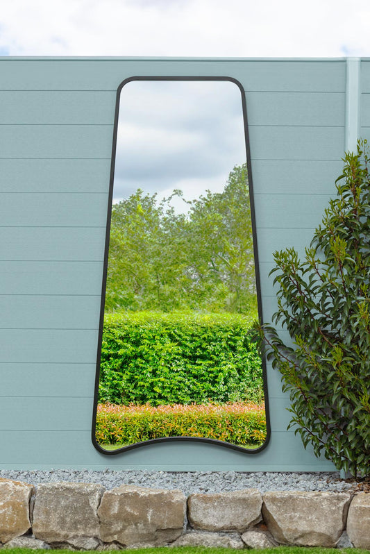 Arched Bottom Black Metal Isosceles Trapezoid Garden Wall Mirror - 71" X 34" (180CM X 85CM) by The Coartans-1