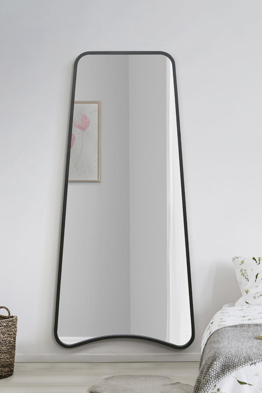 The Coartans - Modern Black Metal Arched Trapezoid Wall Mirror Frame, 71" X 34" (180CM X 85CM)-1