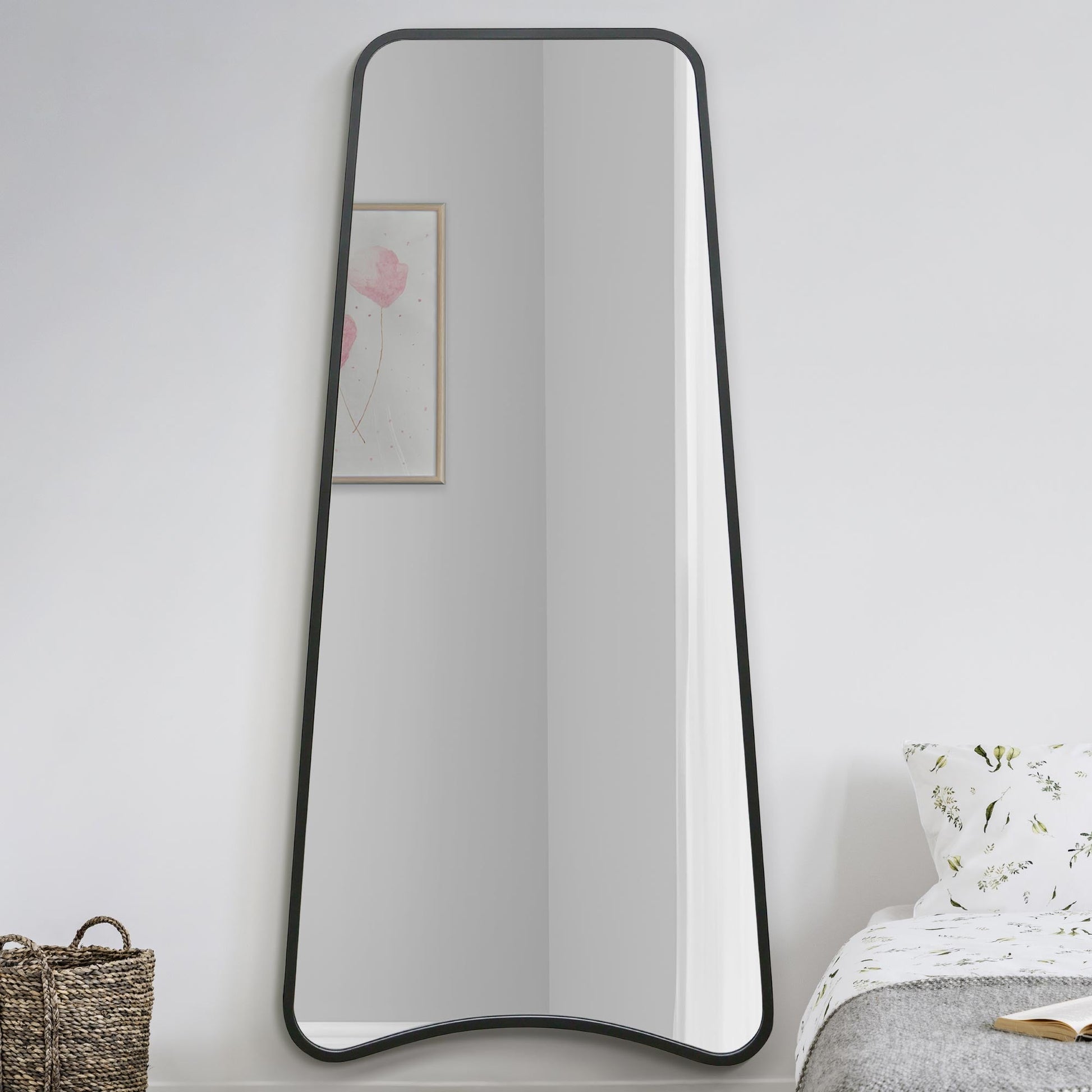 The Coartans - Modern Black Metal Arched Trapezoid Wall Mirror Frame, 71" X 34" (180CM X 85CM)-2