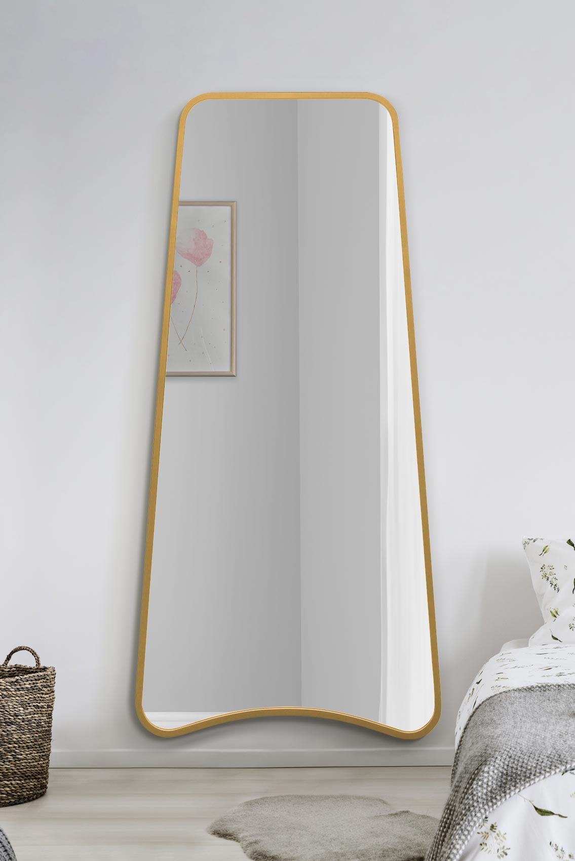 Arched Bottom Gold Metal Framed Isosceles Trapezoid Wall Mirror - 71" X 34" (180CM X 85CM) by Coartans-1