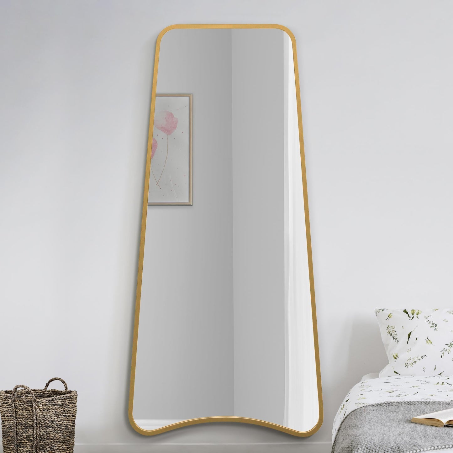 Arched Bottom Gold Metal Framed Isosceles Trapezoid Wall Mirror - 71" X 34" (180CM X 85CM) by Coartans-2