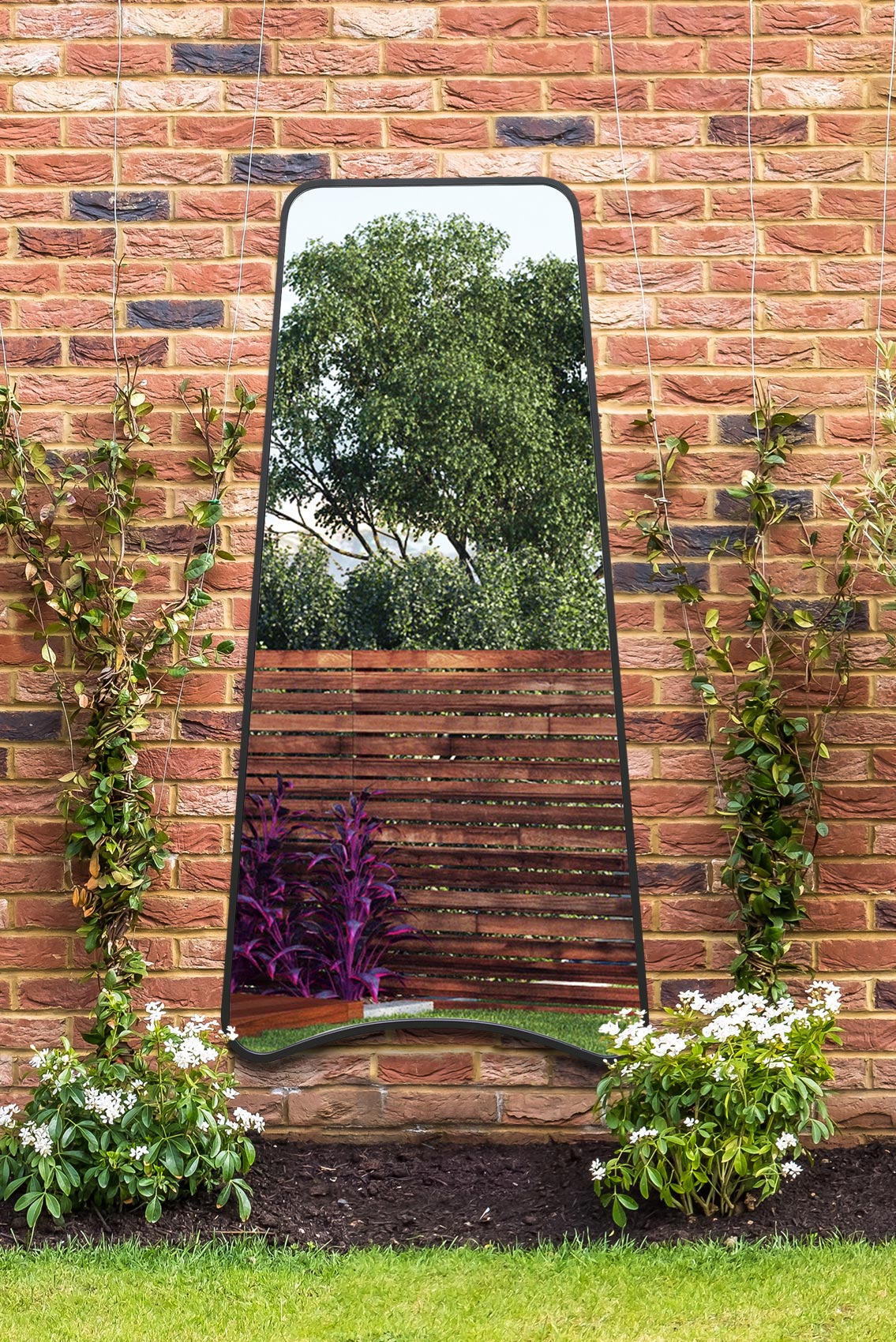 Arched Bottom Black Metal Isosceles Trapezoid Garden Wall Mirror - 79" X 38" (200CM X 95CM) by Coartans-1