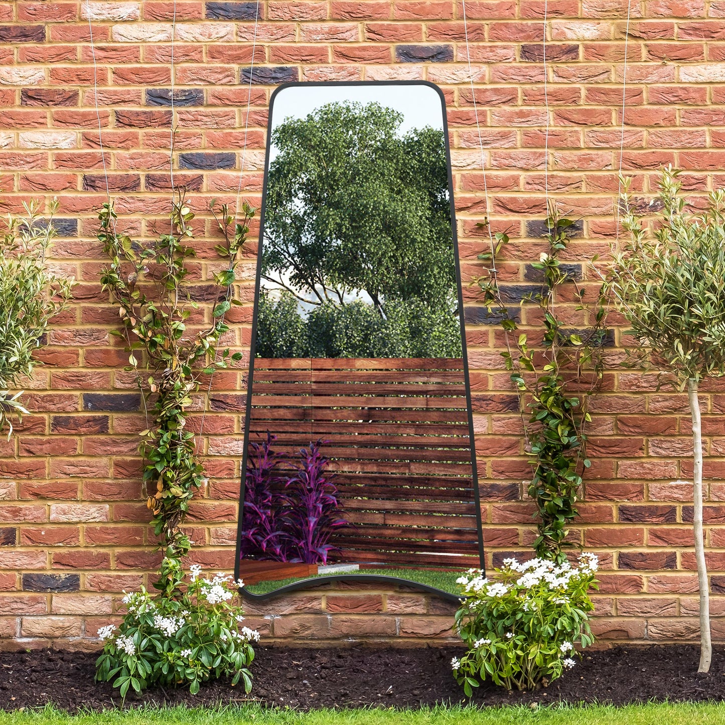 Arched Bottom Black Metal Isosceles Trapezoid Garden Wall Mirror - 79" X 38" (200CM X 95CM) by Coartans-11