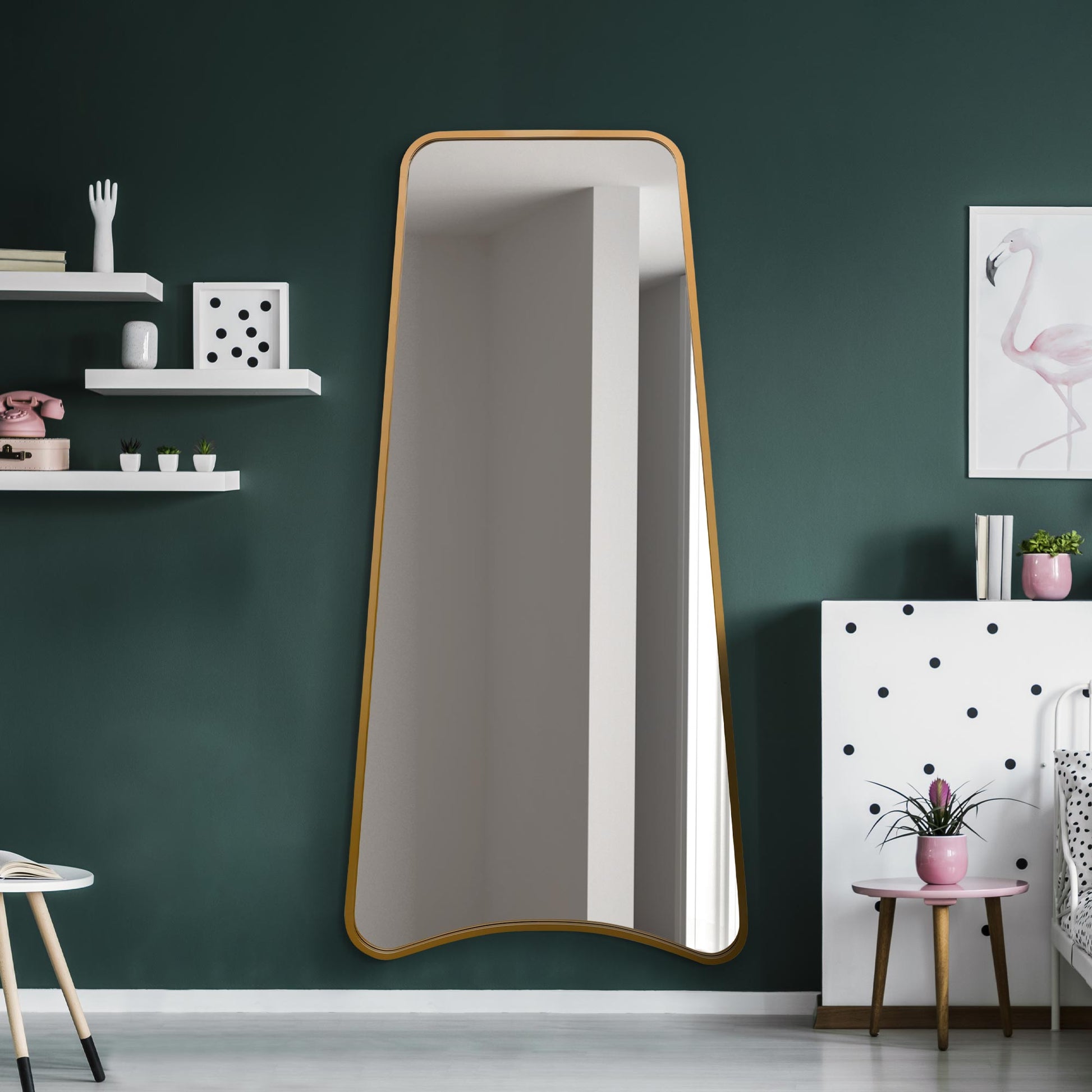 Arched Bottom Gold Metal Trapezoid Wall Mirror - 79" X 38" (200CM X 95CM) by Coartans-2