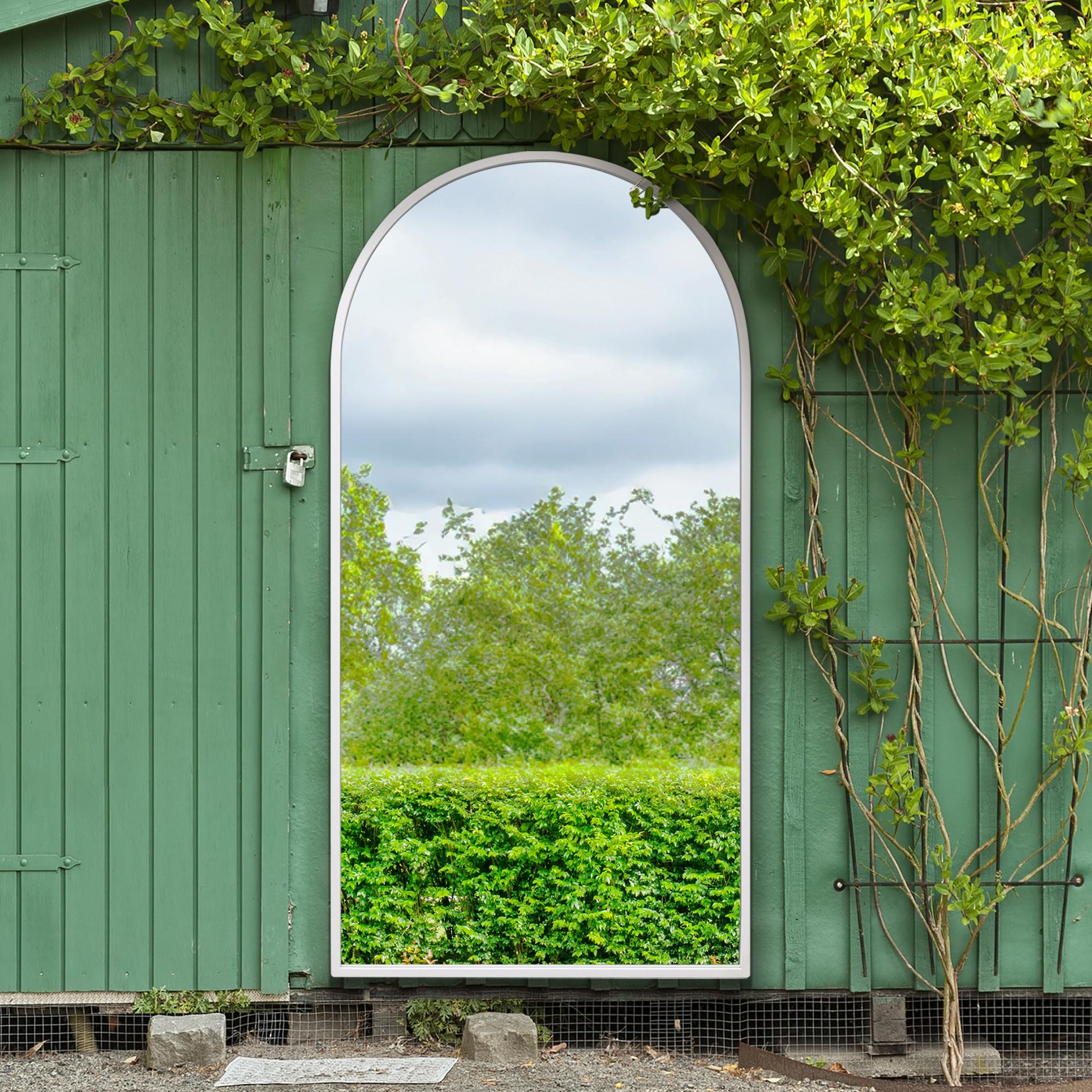 The Arcus - Elegant Arched Garden Wall Mirror with White Frame 71" x 35" (180CM x 90CM)-7