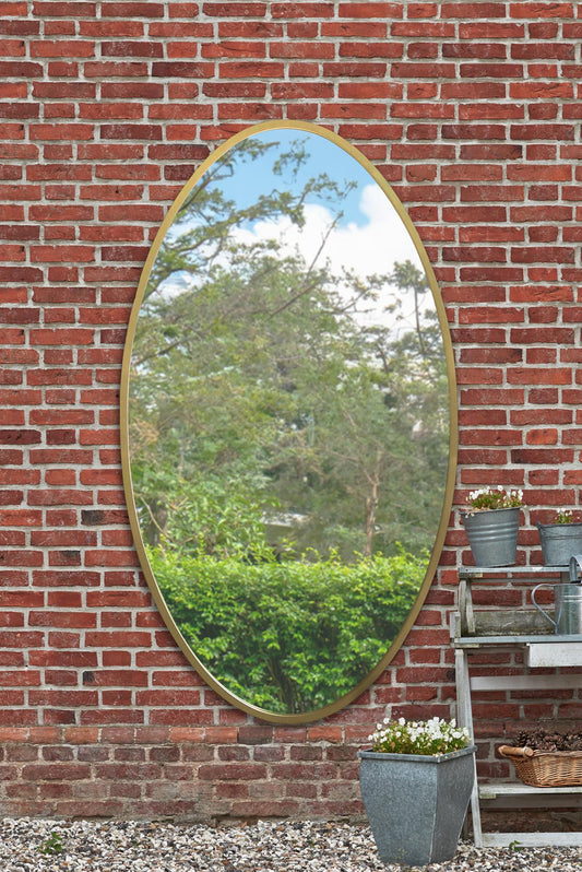 Elegant Oval Garden Wall Mirror with Gold Metal Frame - 71" x 39" (180 x 100CM)-6