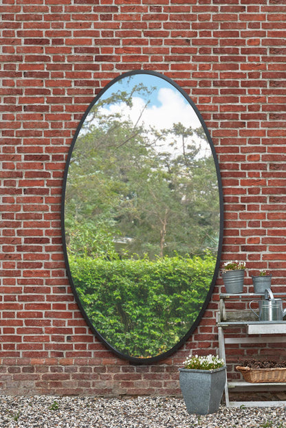 The Oval Reflection - Sleek Black Metal Framed Garden Wall Mirror 79" X 44" (200 x 112CM)-1