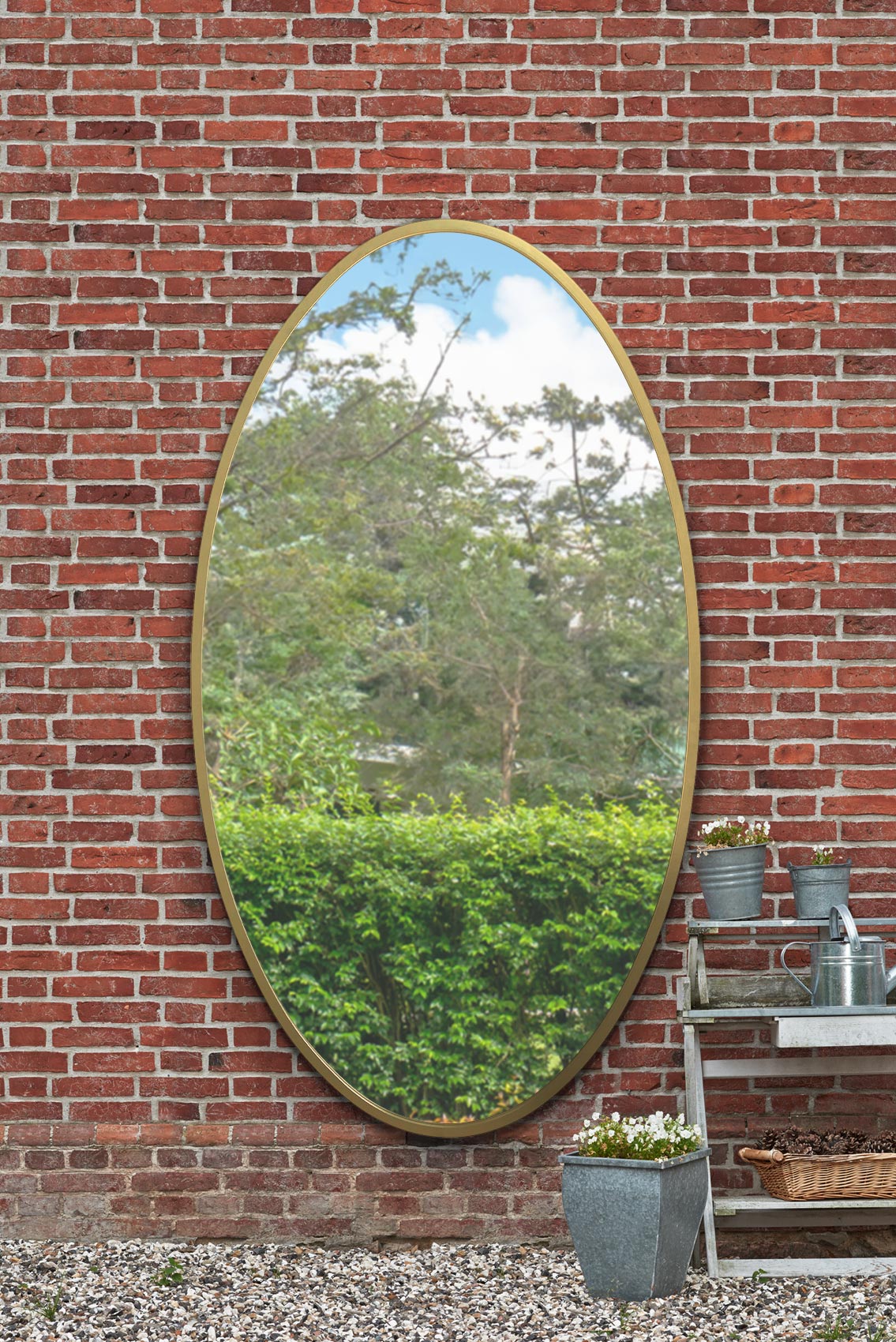 Elegant Gold Oval Garden Wall Mirror - 79" x 44" (200 x 112CM) with Metal Frame-1