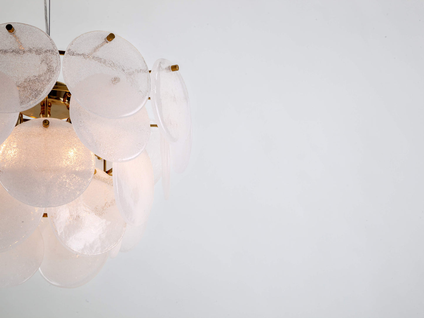 White Glass Disk Chandelier Ceiling Light detailed view