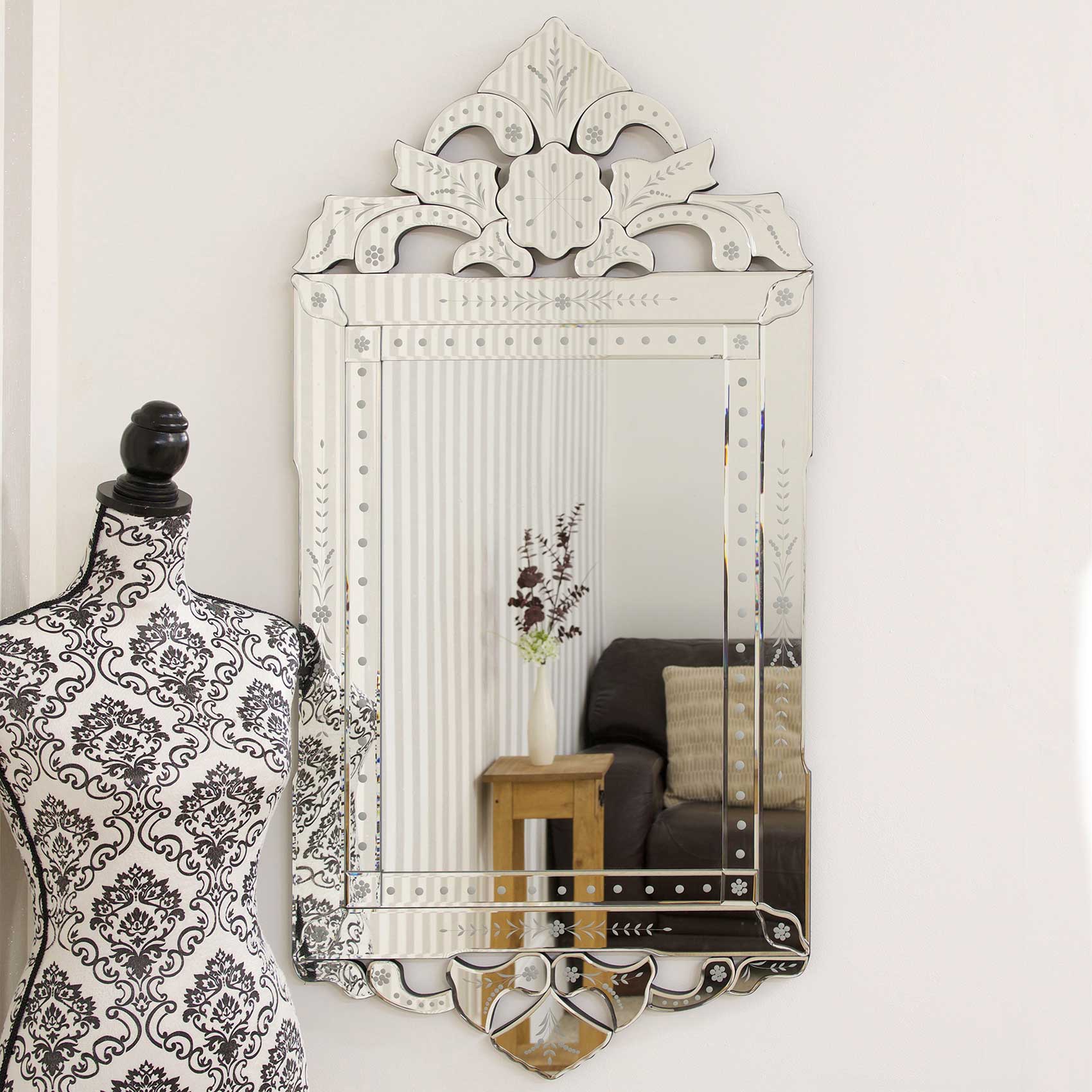 Elegant Baroque Style Wall Mirror - 122 x 58 CM in All Glass Finish-10