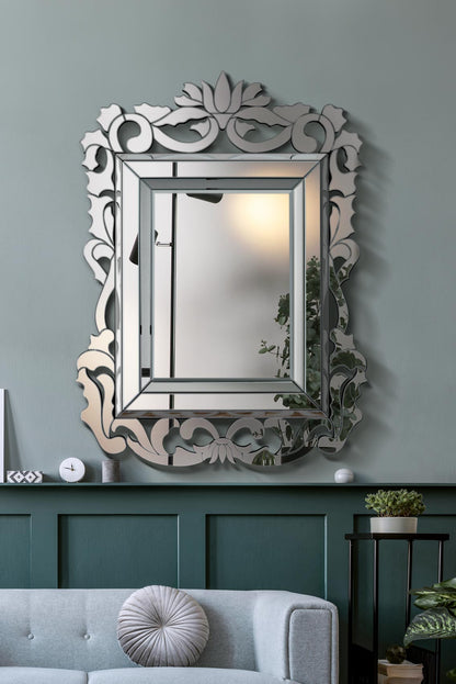 Elegant Baroque-Style All-Glass Wall Mirror 135 x 99 CM-1