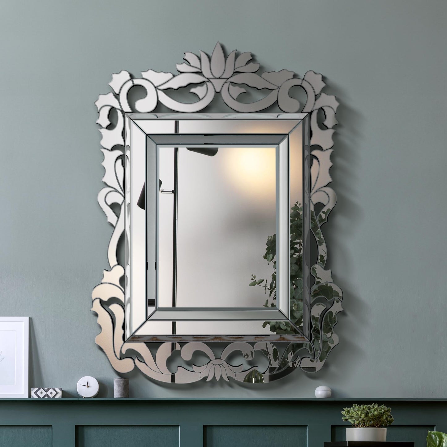 Elegant Baroque-Style All-Glass Wall Mirror 135 x 99 CM-2