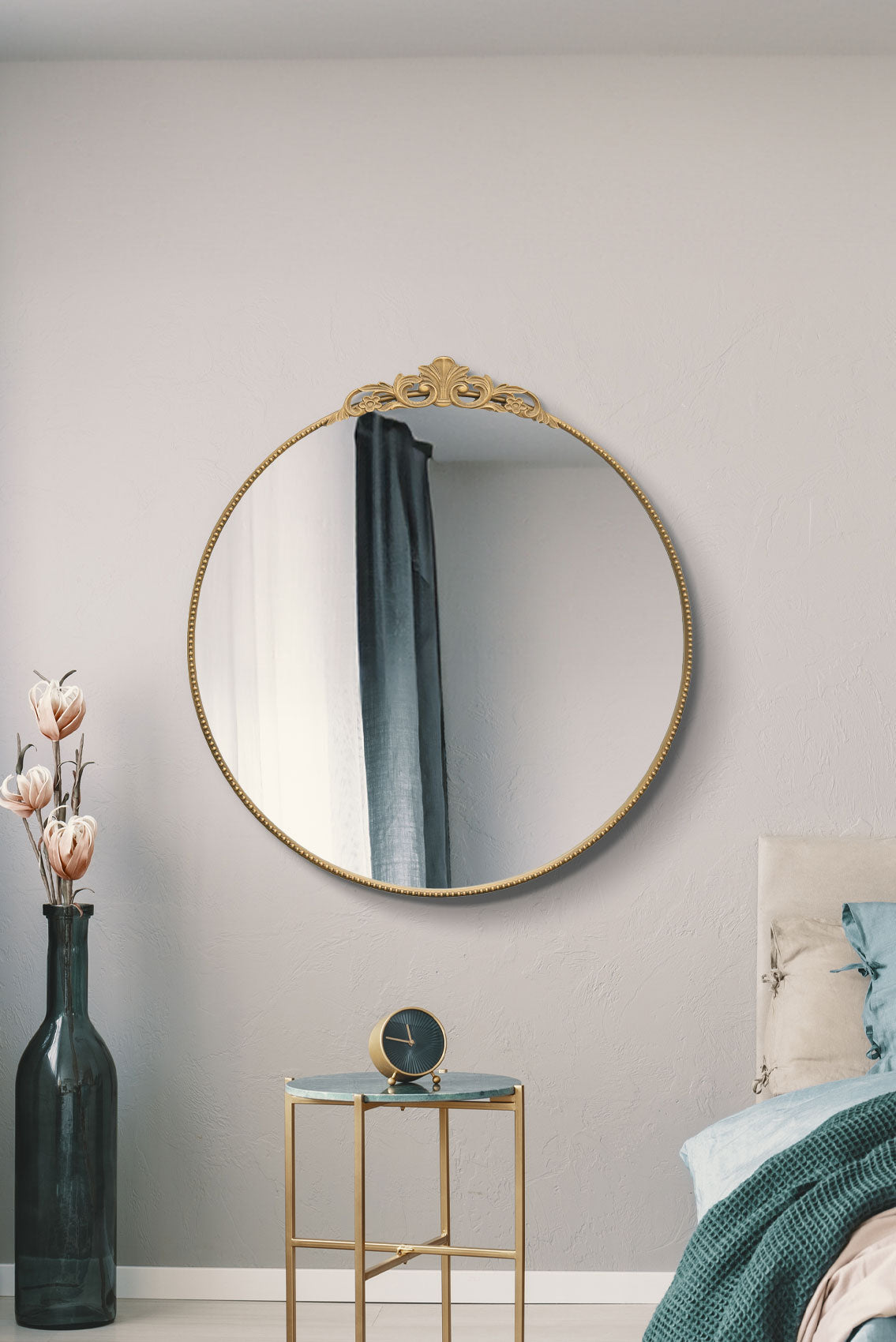 Regal Round Wall Mirror with Gold Metal Frame - 39" X 39" (100x100CM)-1