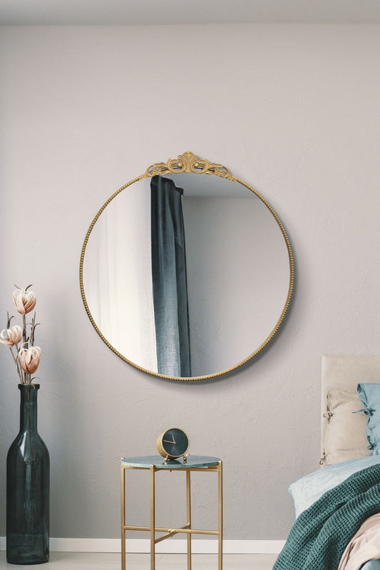 Regal Round Wall Mirror with Gold Metal Frame - 39" X 39" (100x100CM)-1