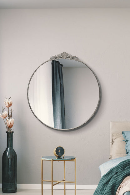 Regal Reflection - 39" X 39" (100x100CM) Silver Framed Round Wall Mirror-1